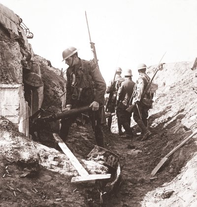 Bosche machine gun captured and gunner taken prisoner by our advancing troops at Ping Street by English Photographer